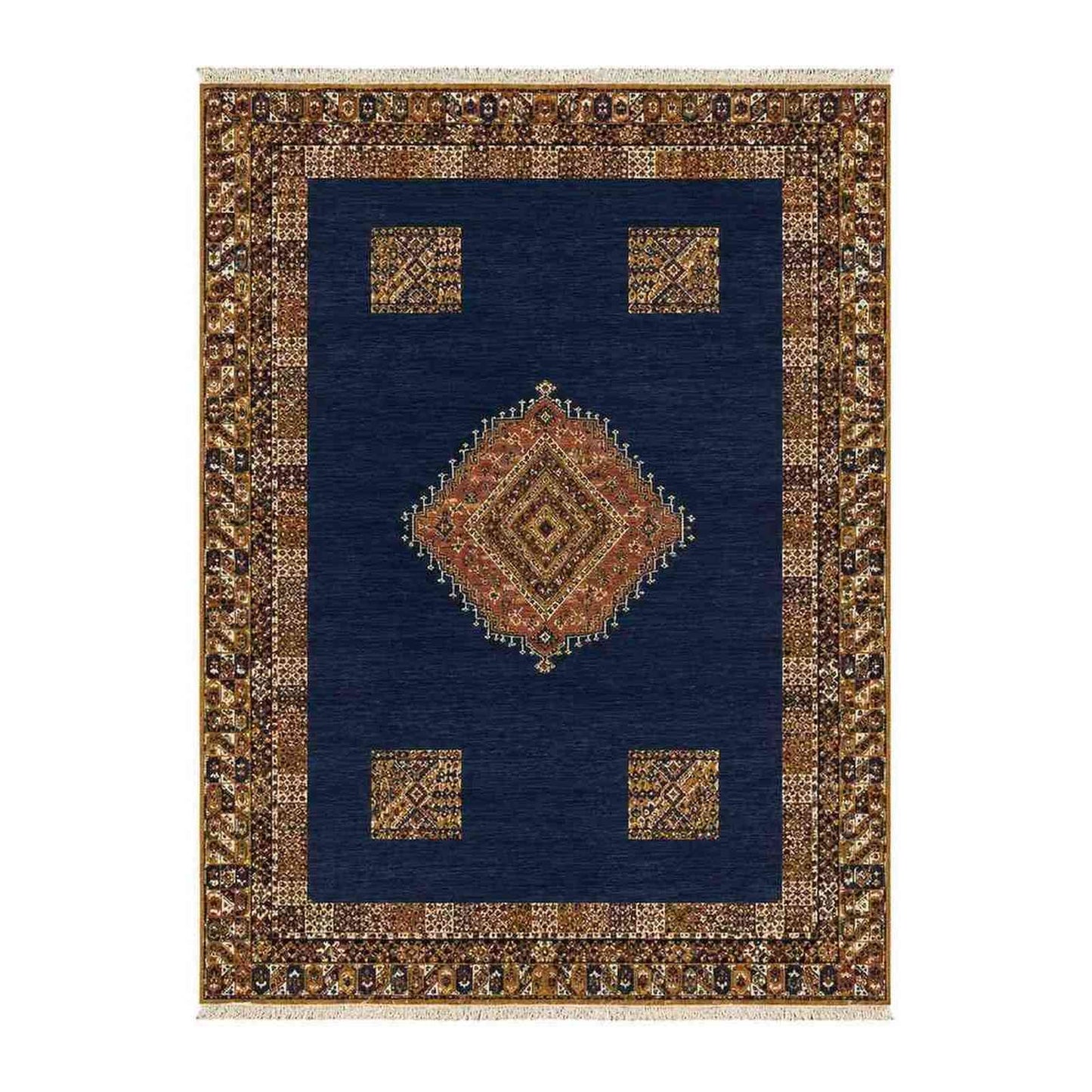 Tapis Aït Ouaouzguite bleu marine à médaillon or central