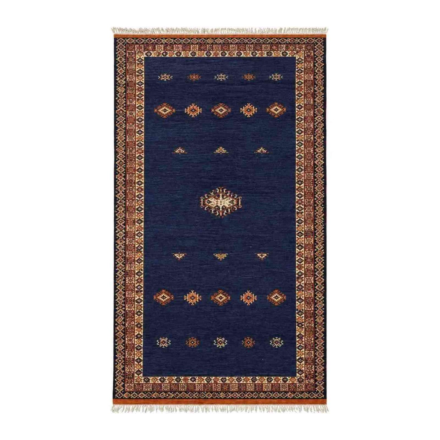 Tapis Ouarzigha bleu marine à bordure orientale ornée