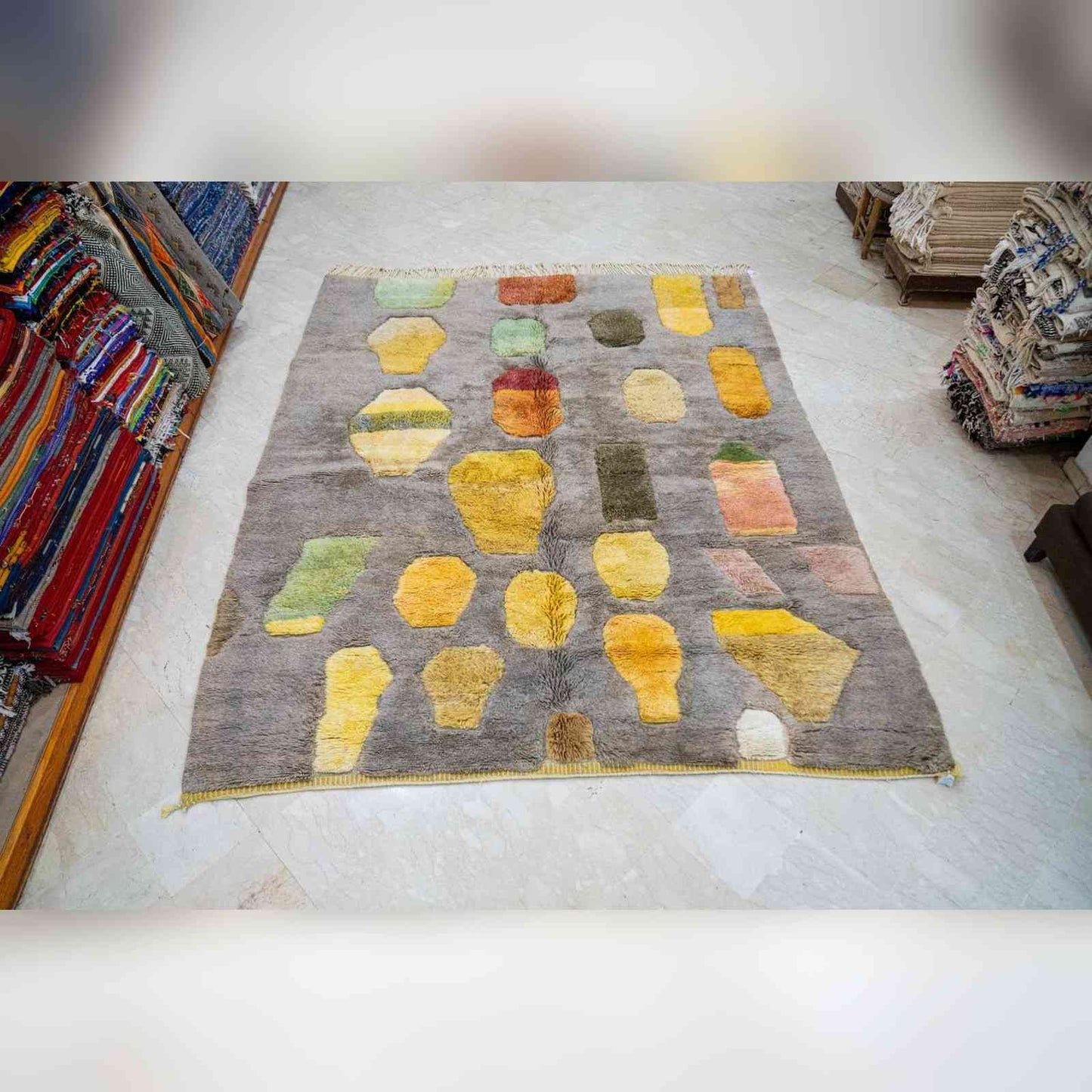 Tapis Beni Ourain écru losange – velours laine naturelle