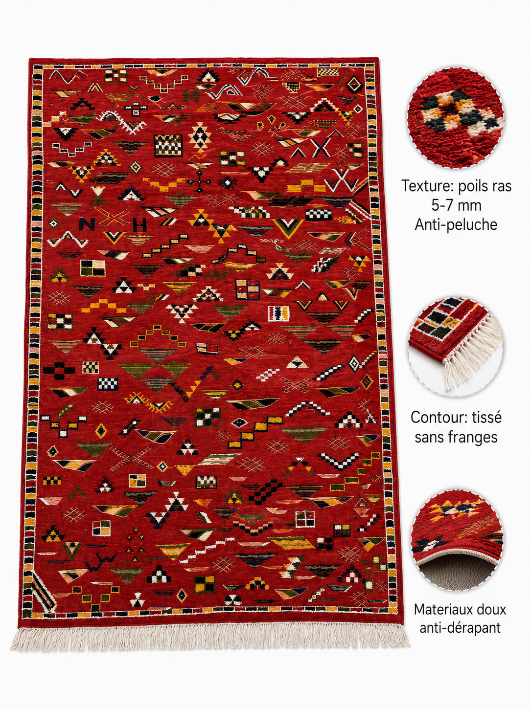 Tapis Akhnif rouge dans un salon bohème chaleureux