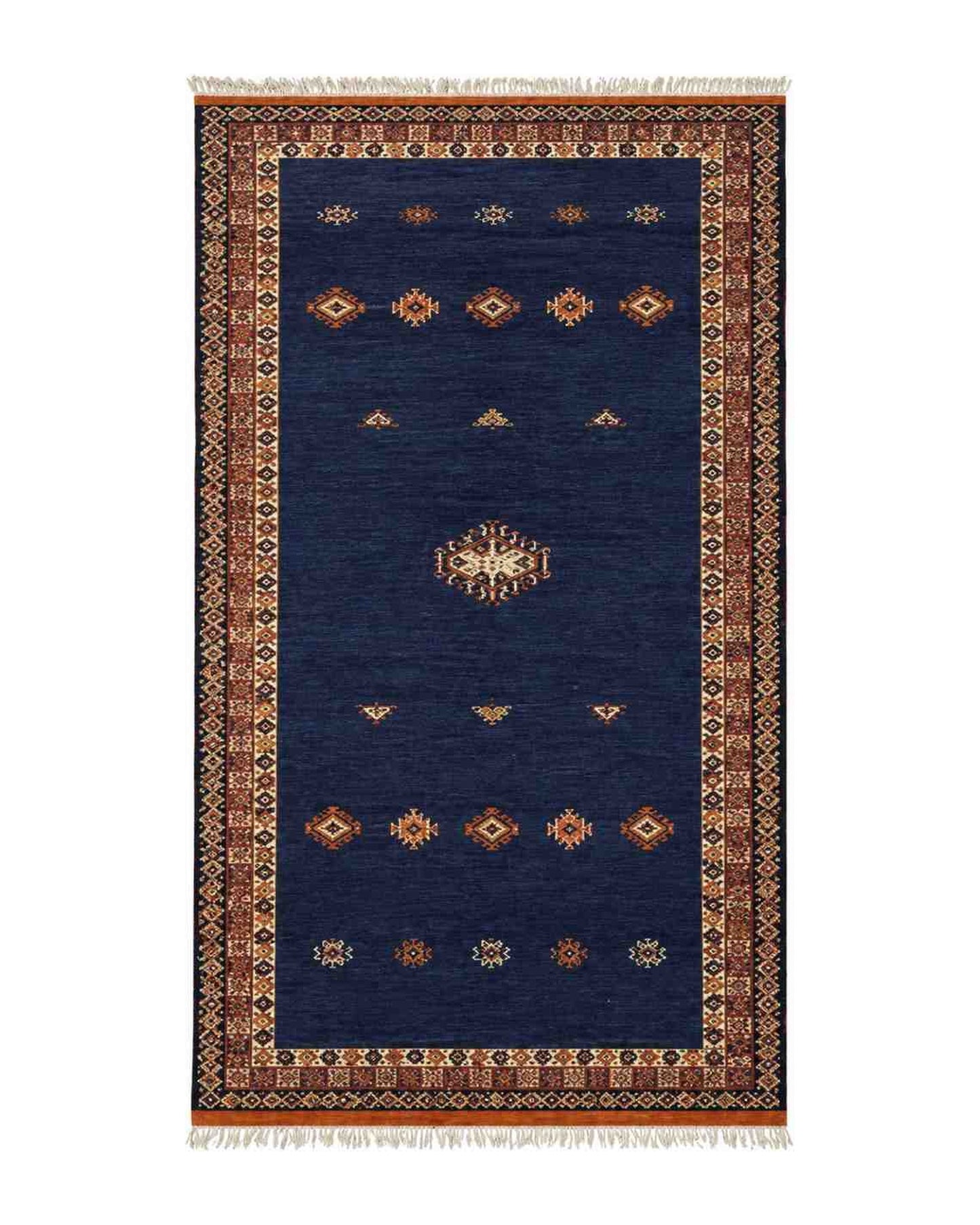 Tapis Ouarzigha bleu marine à bordure orientale ornée