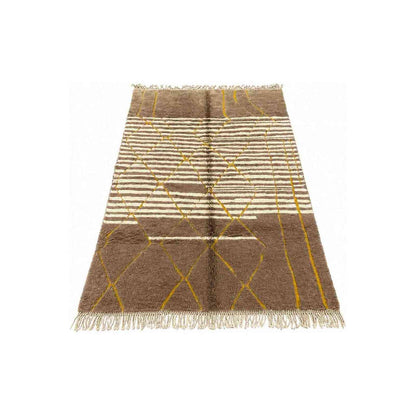 Tapis Mrirt bicolore écru et brun à tracés dorés