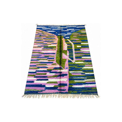 Tapis Mrirt bleu à touches vertes et roses abstraites