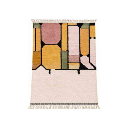 Tapis Mrirt écru à formes abstraites contemporaines