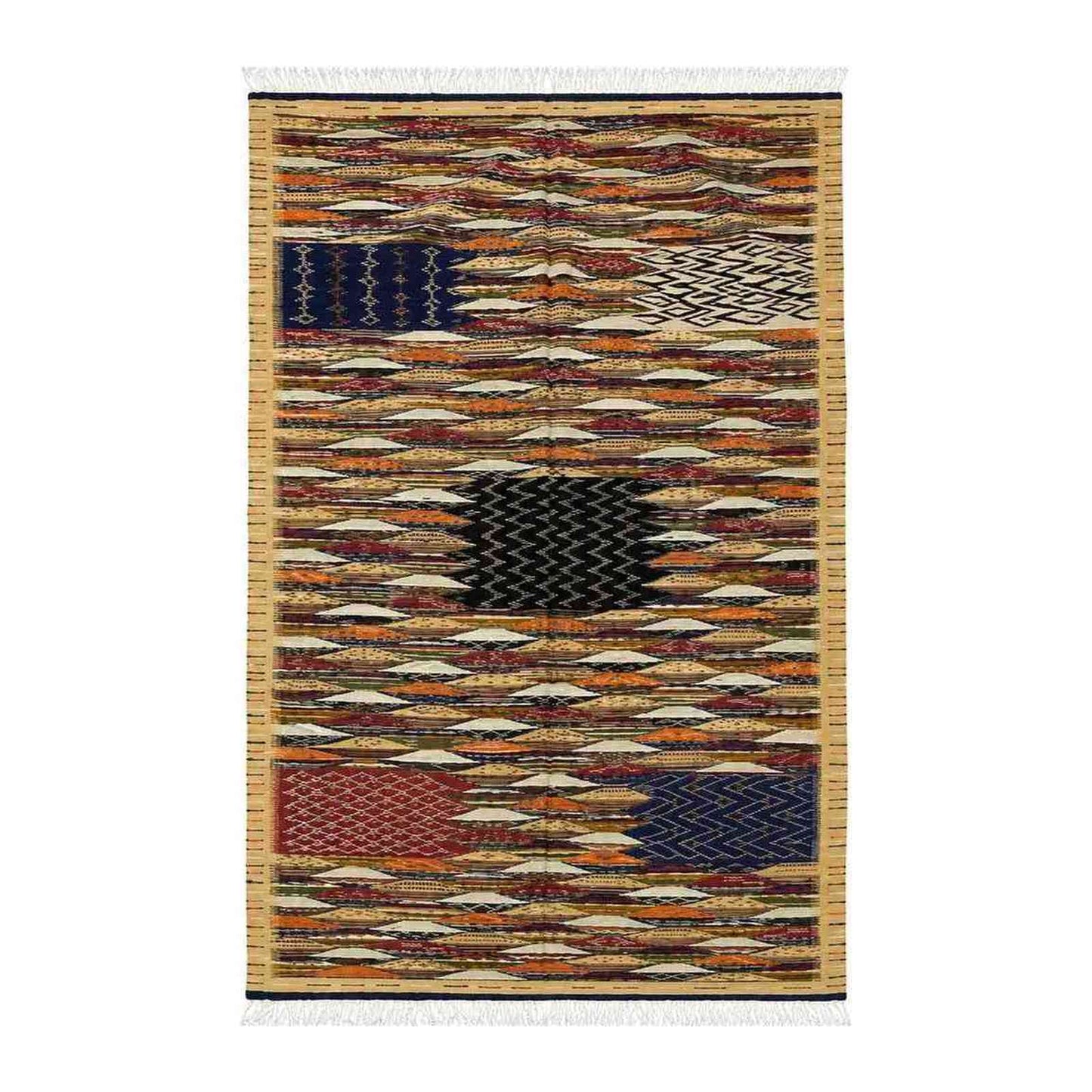 Tapis Jacquard vagues écrues à blocs berbères incrustés