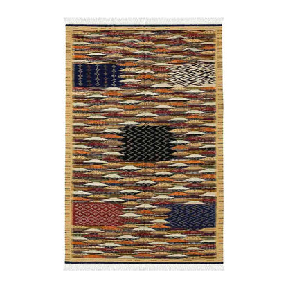 Tapis Jacquard vagues écrues à blocs berbères incrustés