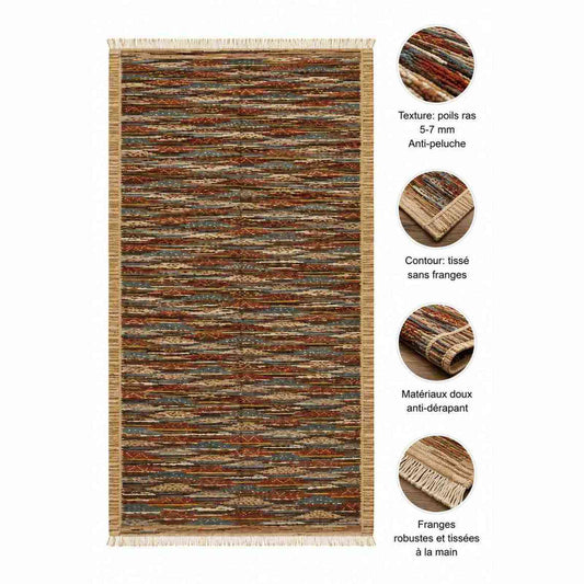 Tapis Jacquard chiné terracotta et bleu gris doux