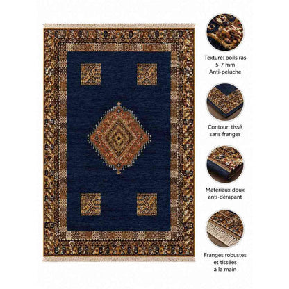 Tapis Aït Ouaouzguite bleu marine à médaillon or central
