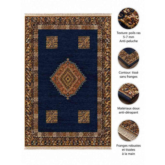 Tapis Aït Ouaouzguite bleu marine à médaillon or central