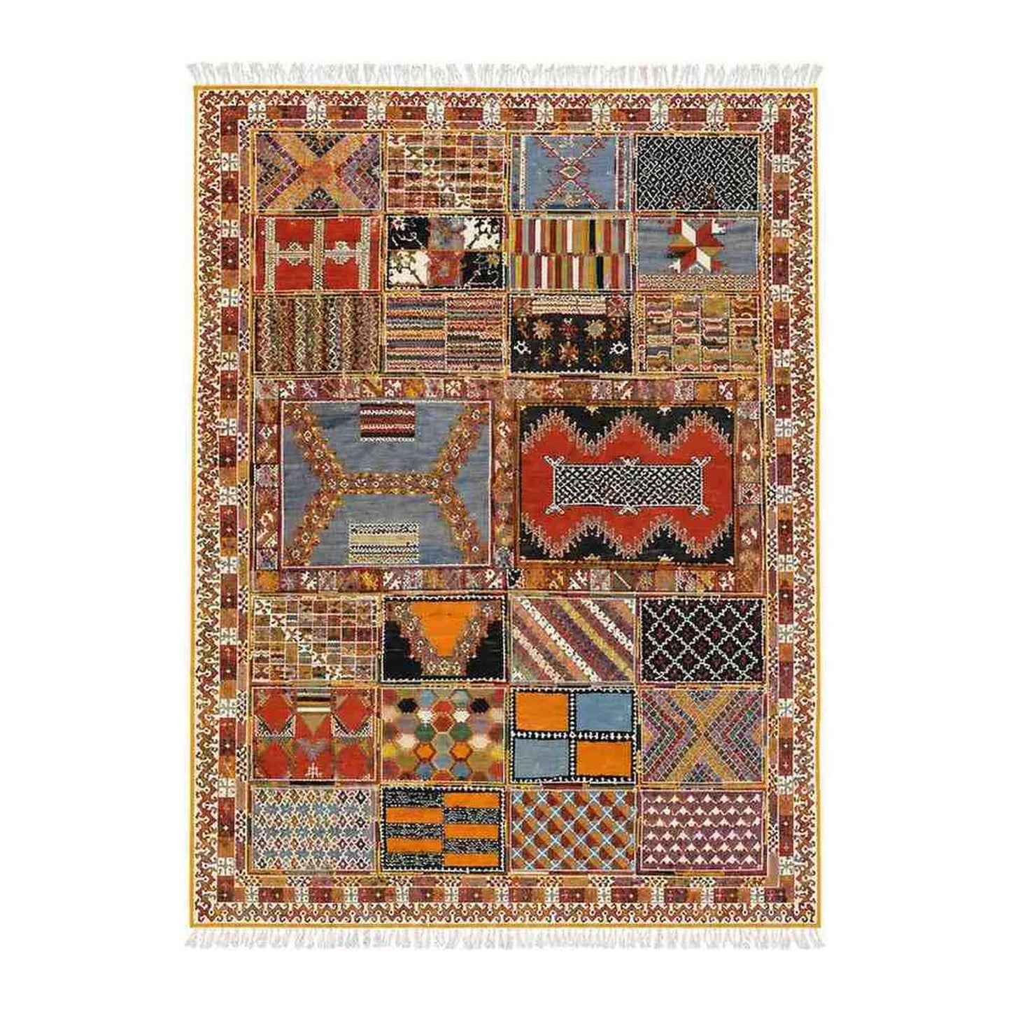 Tapis Aït Ouaouzguite patchwork vintage à bordure ornée