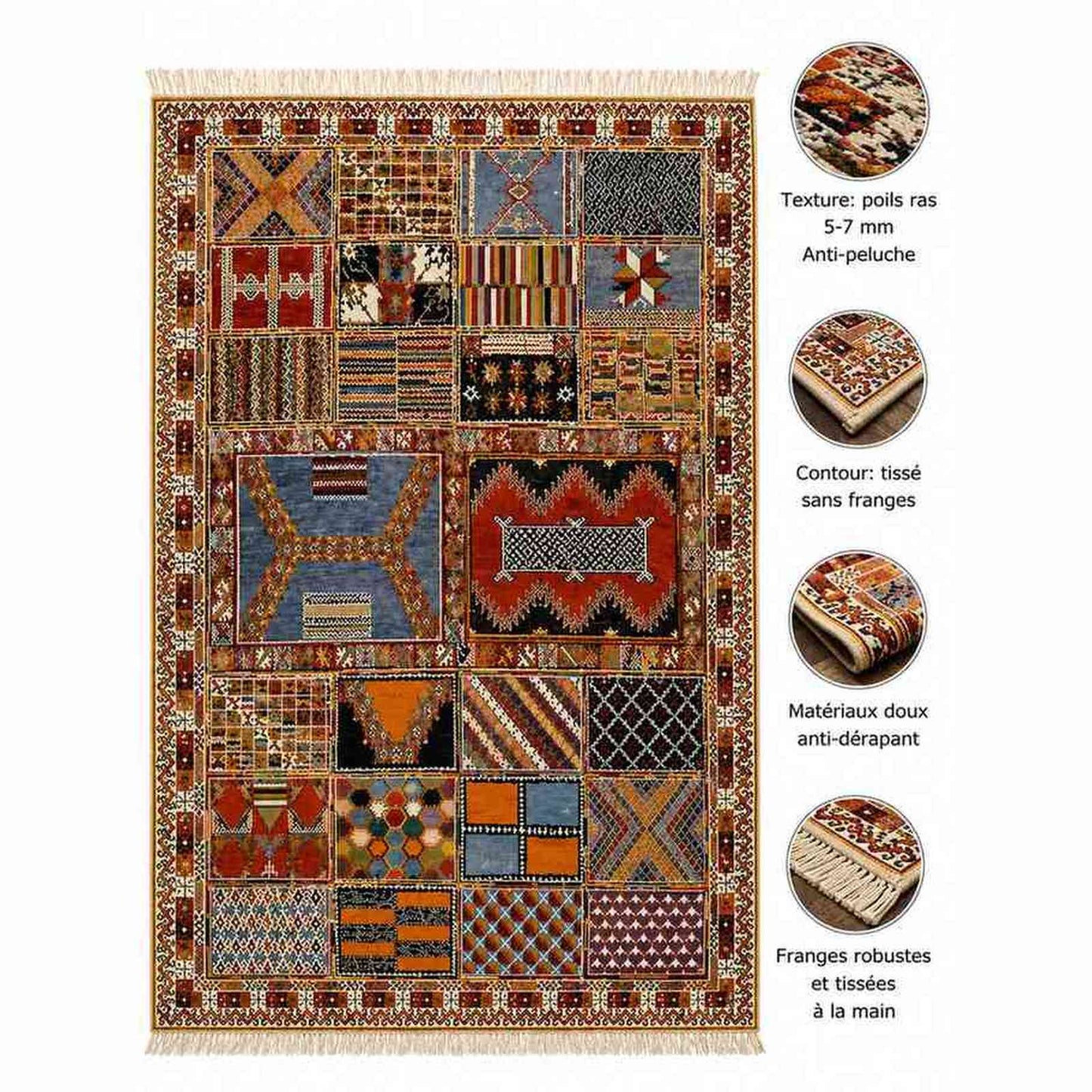 Tapis Aït Ouaouzguite patchwork vintage à bordure ornée