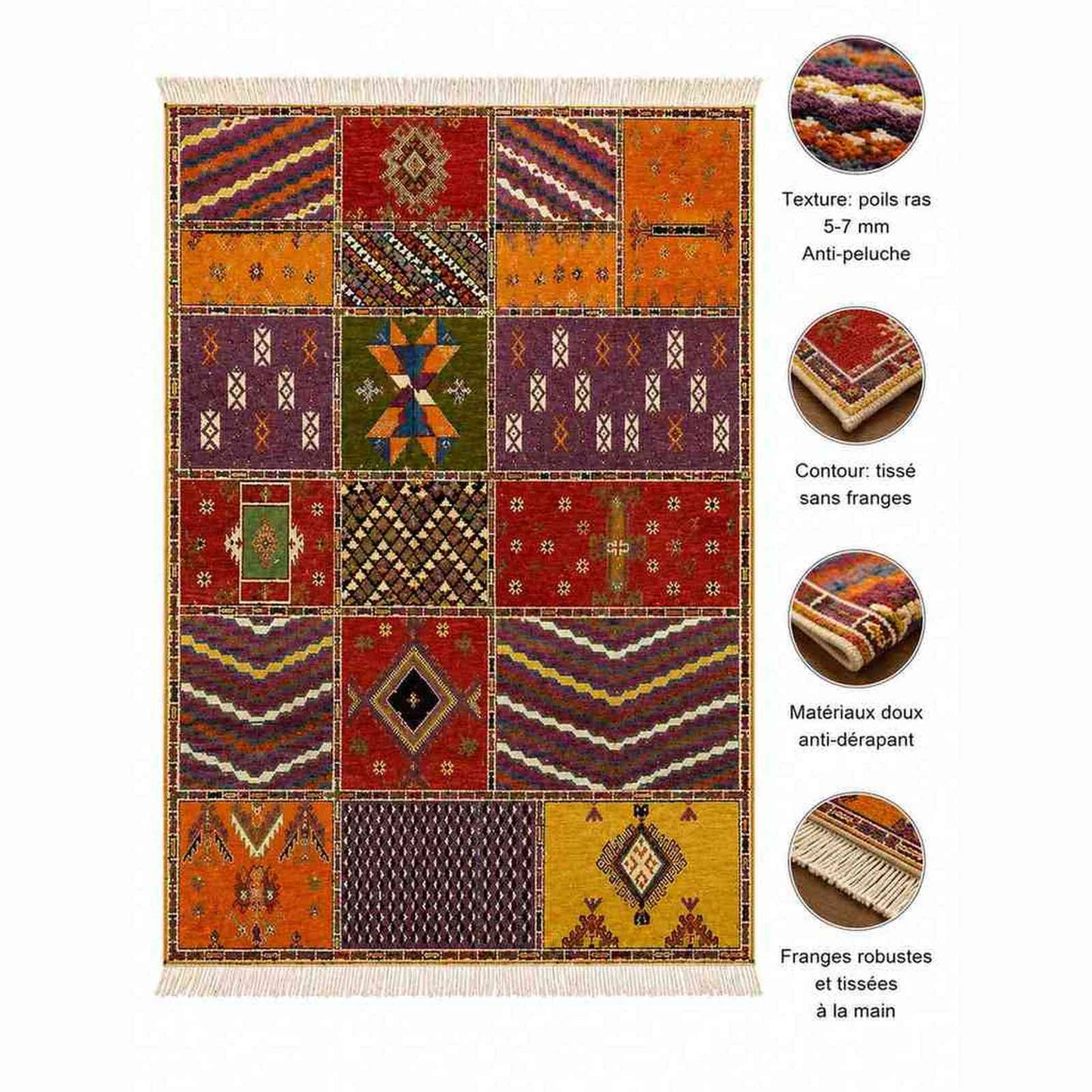 Tapis Tapis Aït Ouaouzguite carreaux vifs violet orange et safran