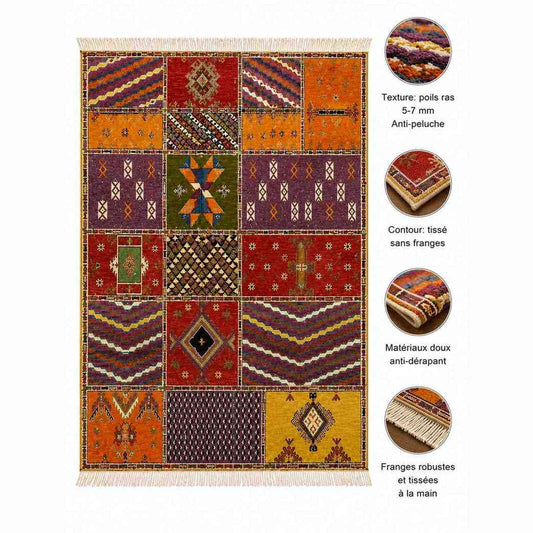 Tapis Tapis Aït Ouaouzguite carreaux vifs violet orange et safran