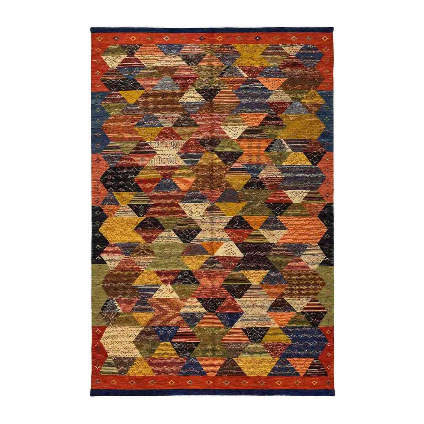 Tapis Jacquard mosaïque terracotta et bleu nuit