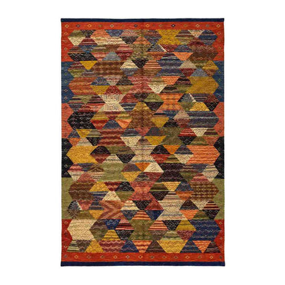 Tapis Jacquard mosaïque terracotta et bleu nuit
