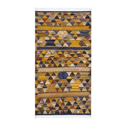 Tapis Jacquard triangles safran et bleu nuit graphique