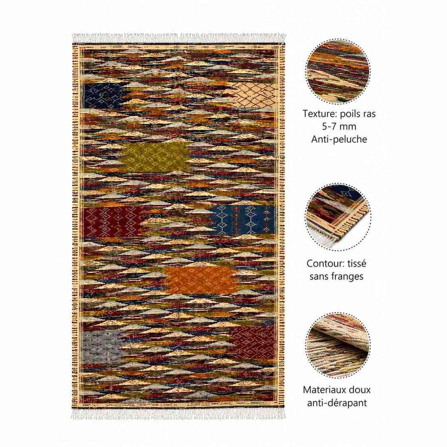 Tapis Jacquard patchwork flammé multicolore chaleureux