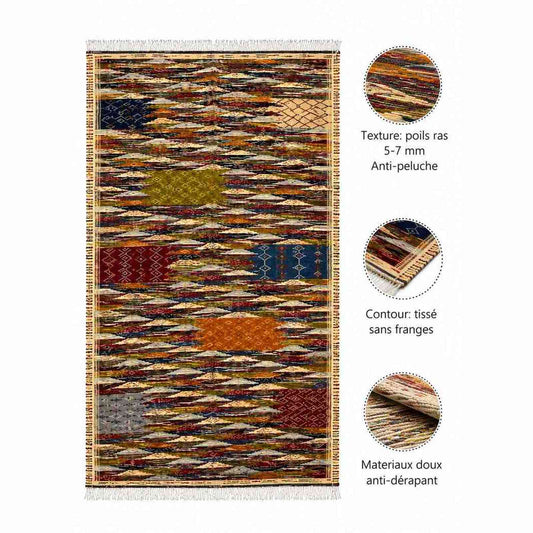 Tapis Jacquard patchwork flammé multicolore chaleureux