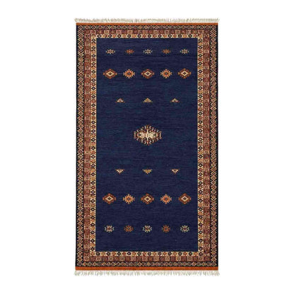 Tapis Ouarzigha bleu marine à bordure orientale ornée