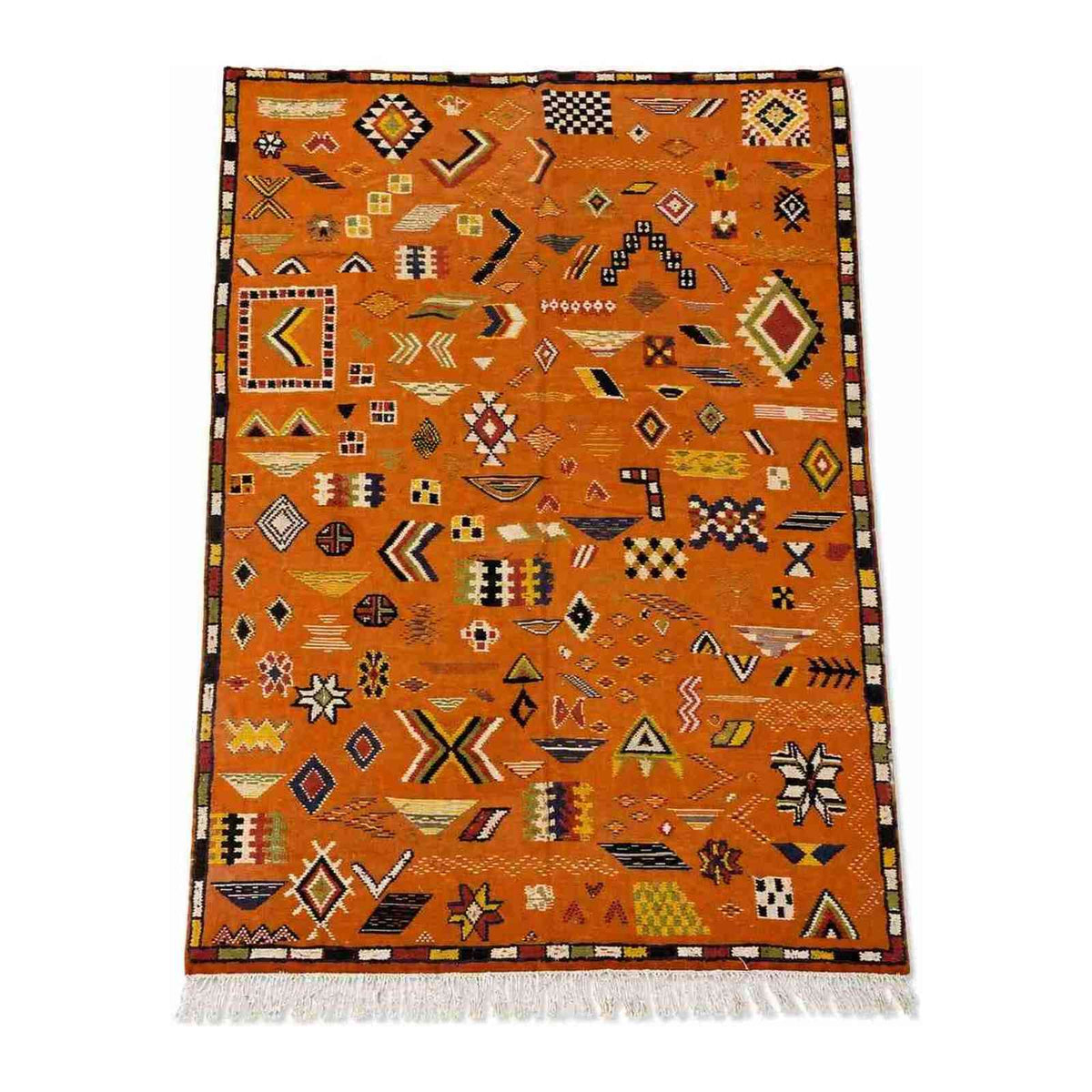 Tapis Akhnif orange terracotta à symboles berbères