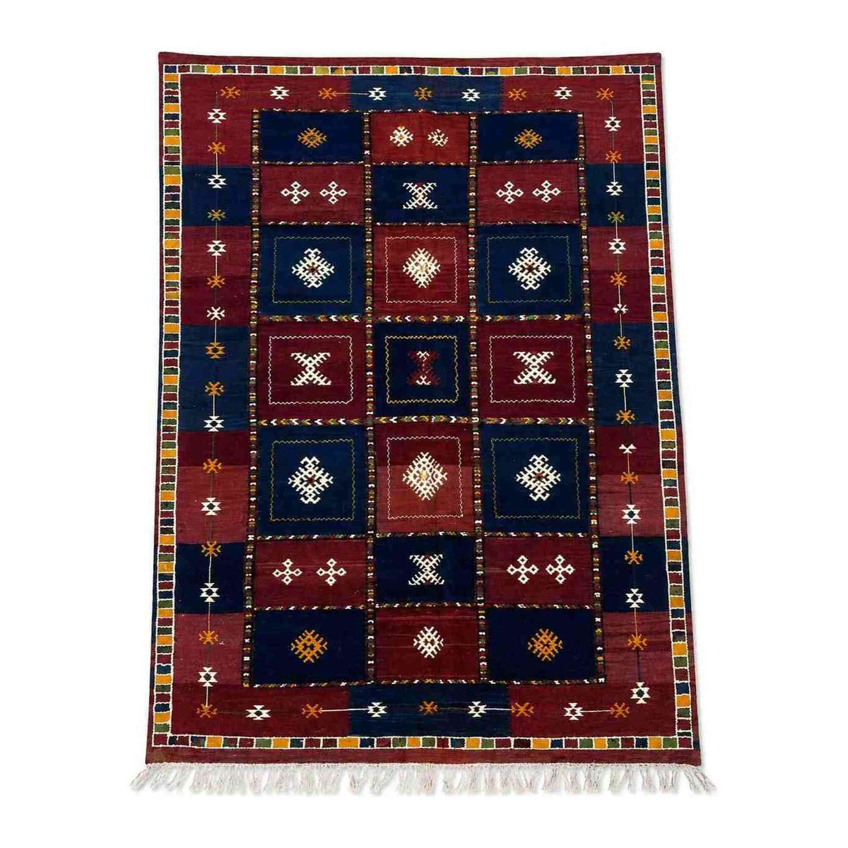 Tapis Akhnif bordeaux et bleu nuit à caissons