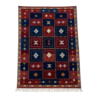 Tapis Akhnif bordeaux et bleu nuit à caissons