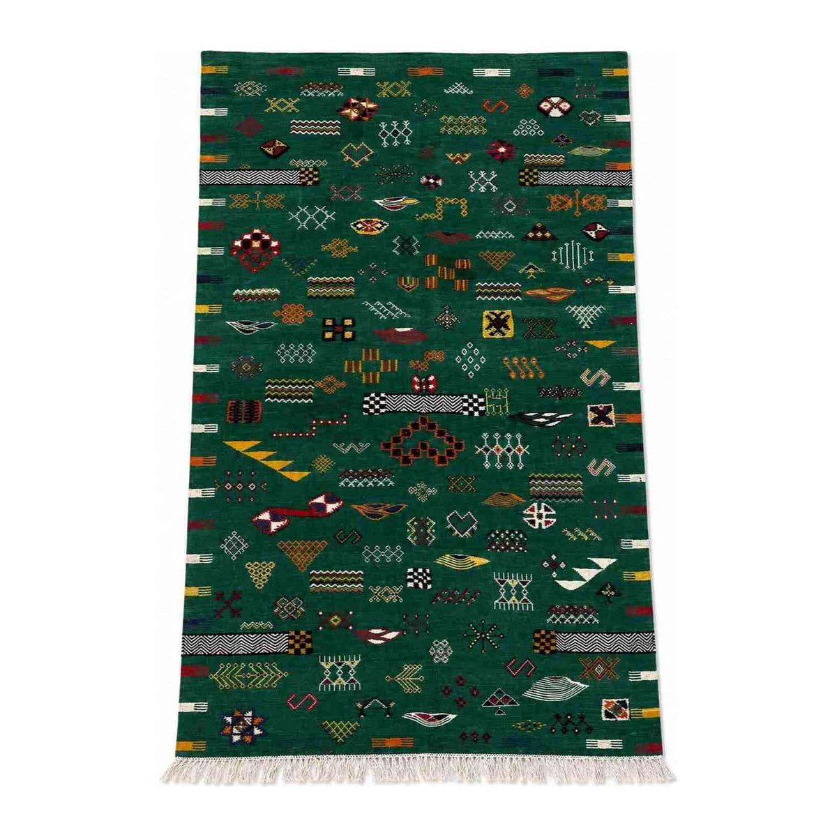 Tapis Akhnif vert émeraude à symboles berbères