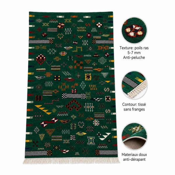 Tapis Akhnif vert émeraude à symboles berbères