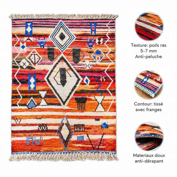 Tapis Mrirt moderne coloré – velours berbère symboles