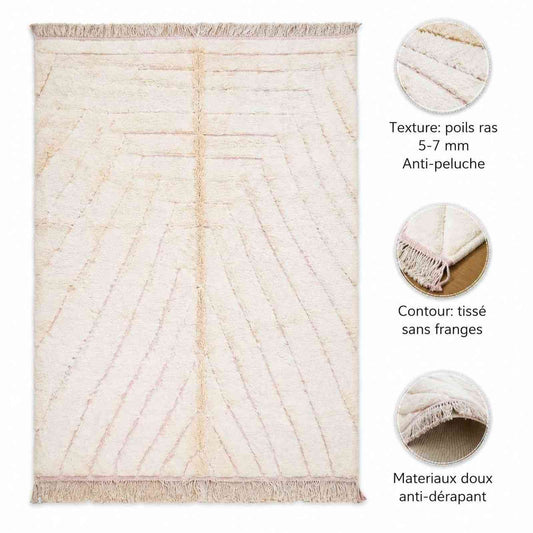 Tapis Mrirt crème moelleux – velours chevrons rosés laine