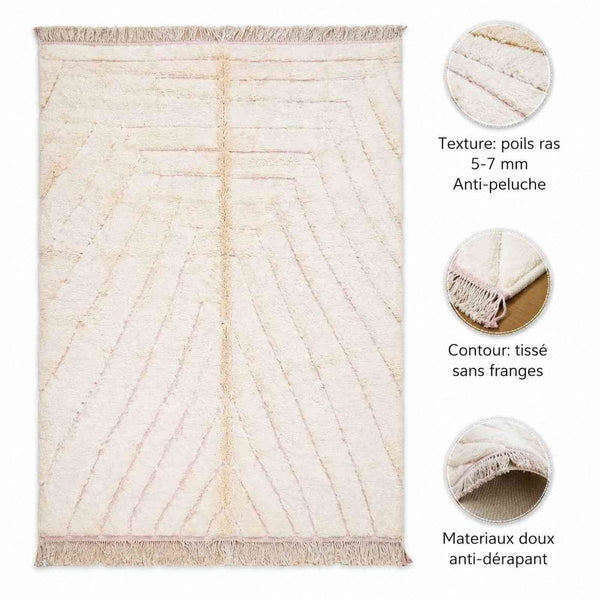 Tapis Mrirt crème moelleux – velours chevrons rosés laine
