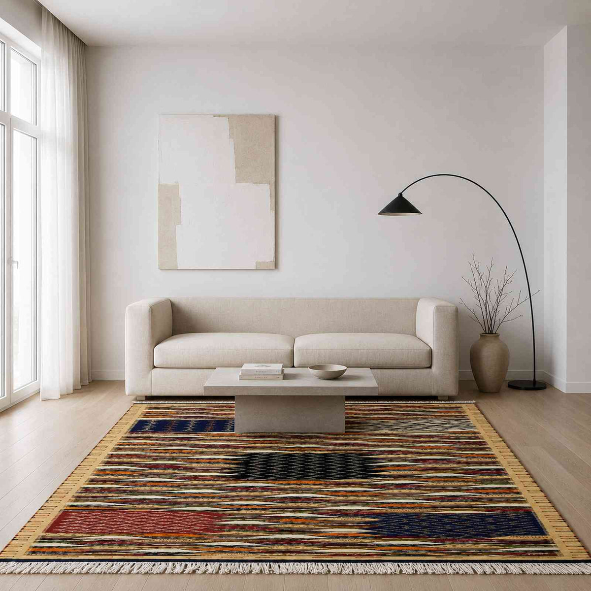 Tapis Jacquard vagues écrues à blocs berbères incrustés