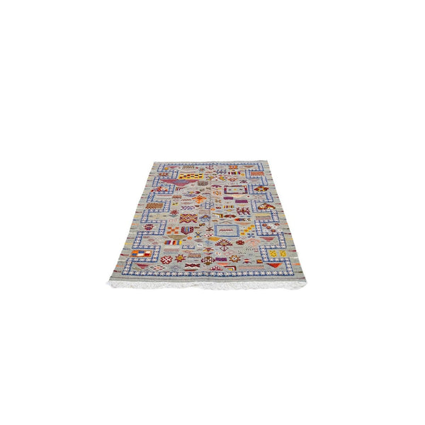 Tapis Kilim gris à motifs – tissé plat berbère polychrome