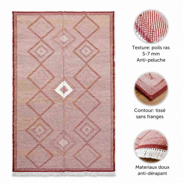 Tapis Zanafi rouge et écru – tissé plat losanges réversible