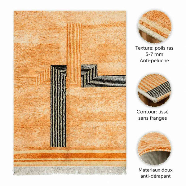 Tapis Mrirt corail moelleux fait main – laine Moyen Atlas