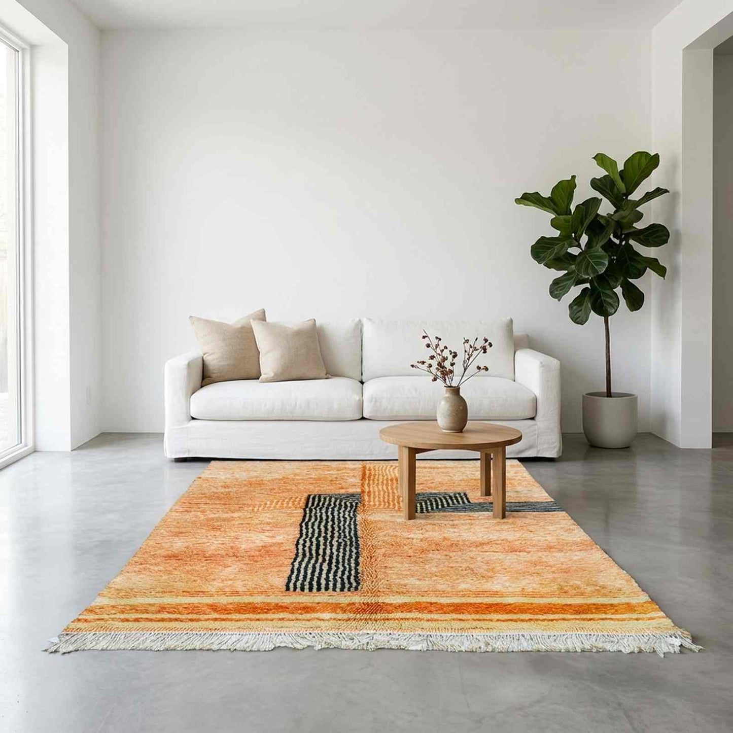 Tapis Mrirt corail moelleux fait main – laine Moyen Atlas