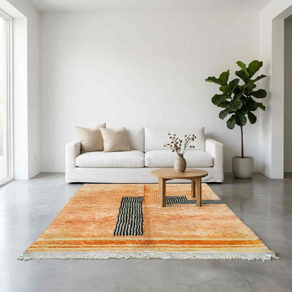 Tapis Mrirt corail moelleux fait main – laine Moyen Atlas