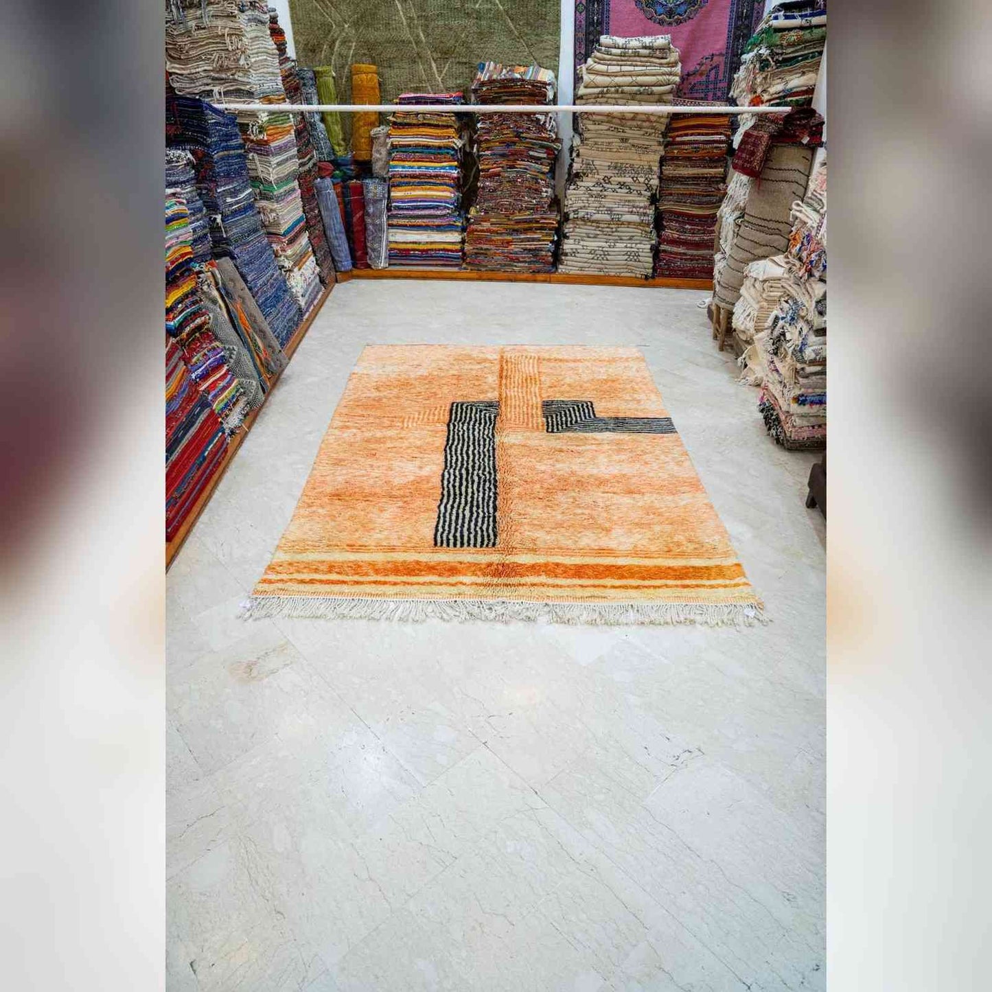 Tapis Mrirt corail moelleux fait main – laine Moyen Atlas