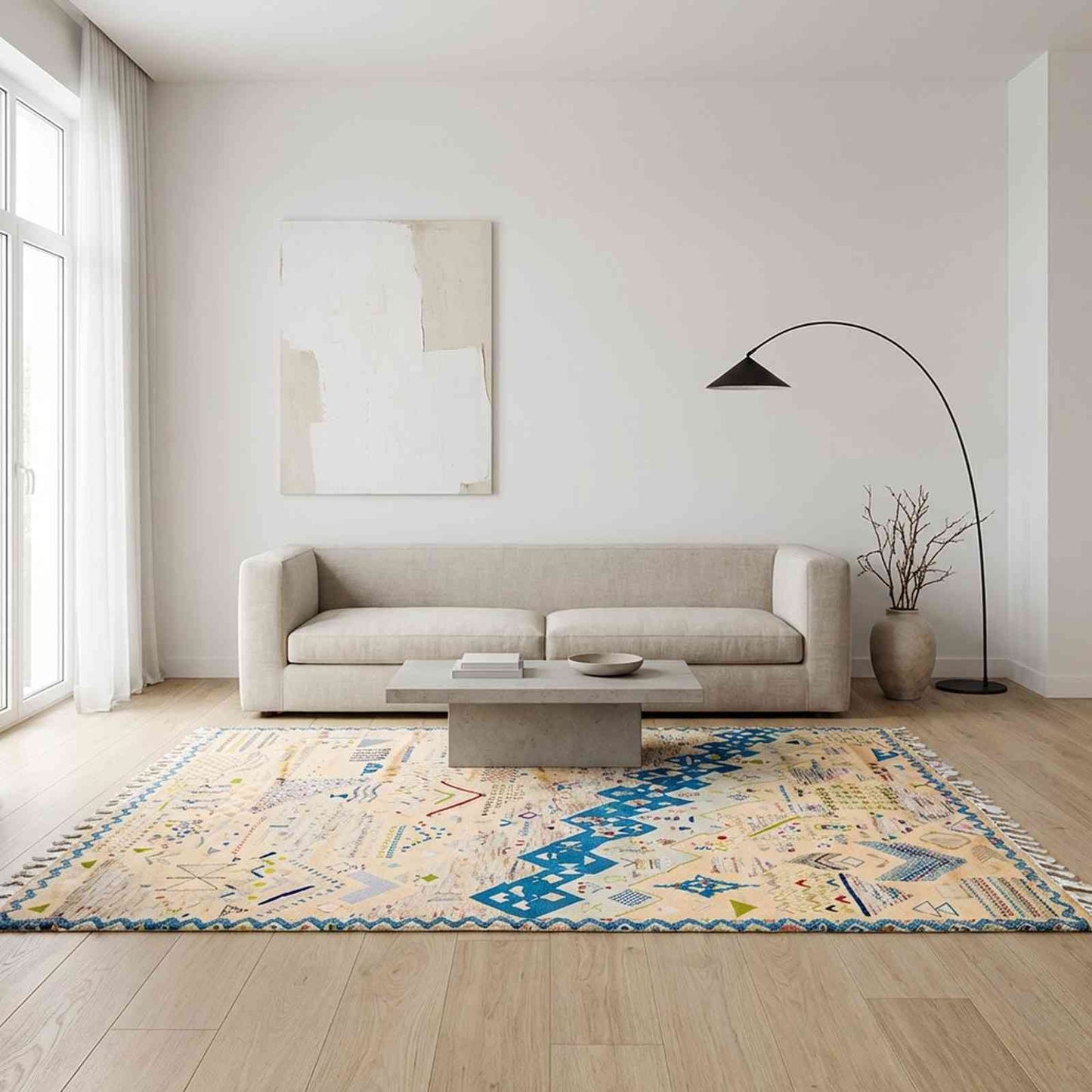 Tapis Mrirt gris moelleux – velours shag blocs jaunes laine