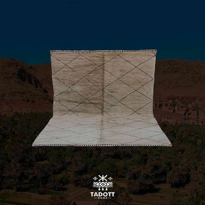 Tapis Zanafi écru minimaliste – tissé plat berbère losange