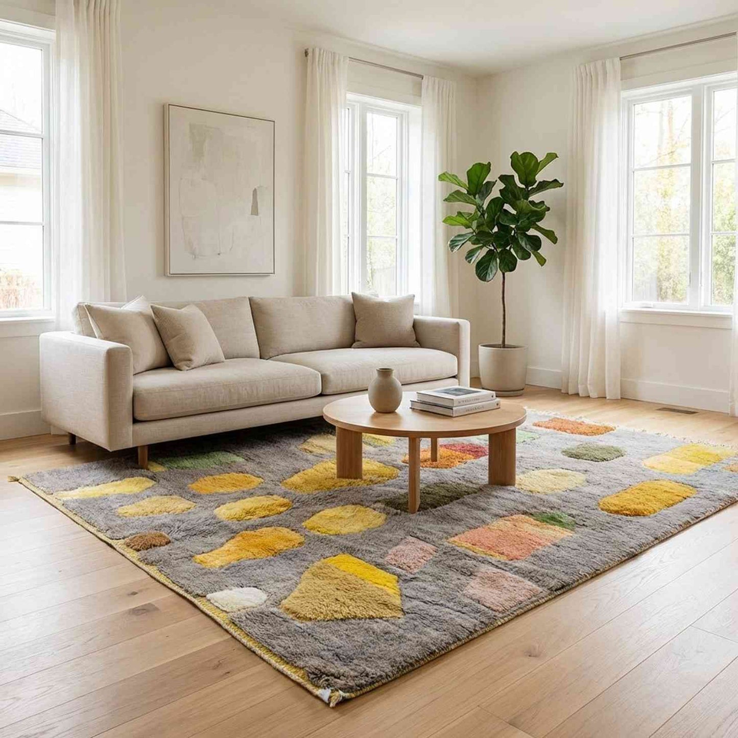 Tapis Beni Ourain écru losange – velours laine naturelle