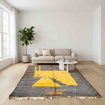 Tapis berbère écru contemporain – velours motifs bleu laine