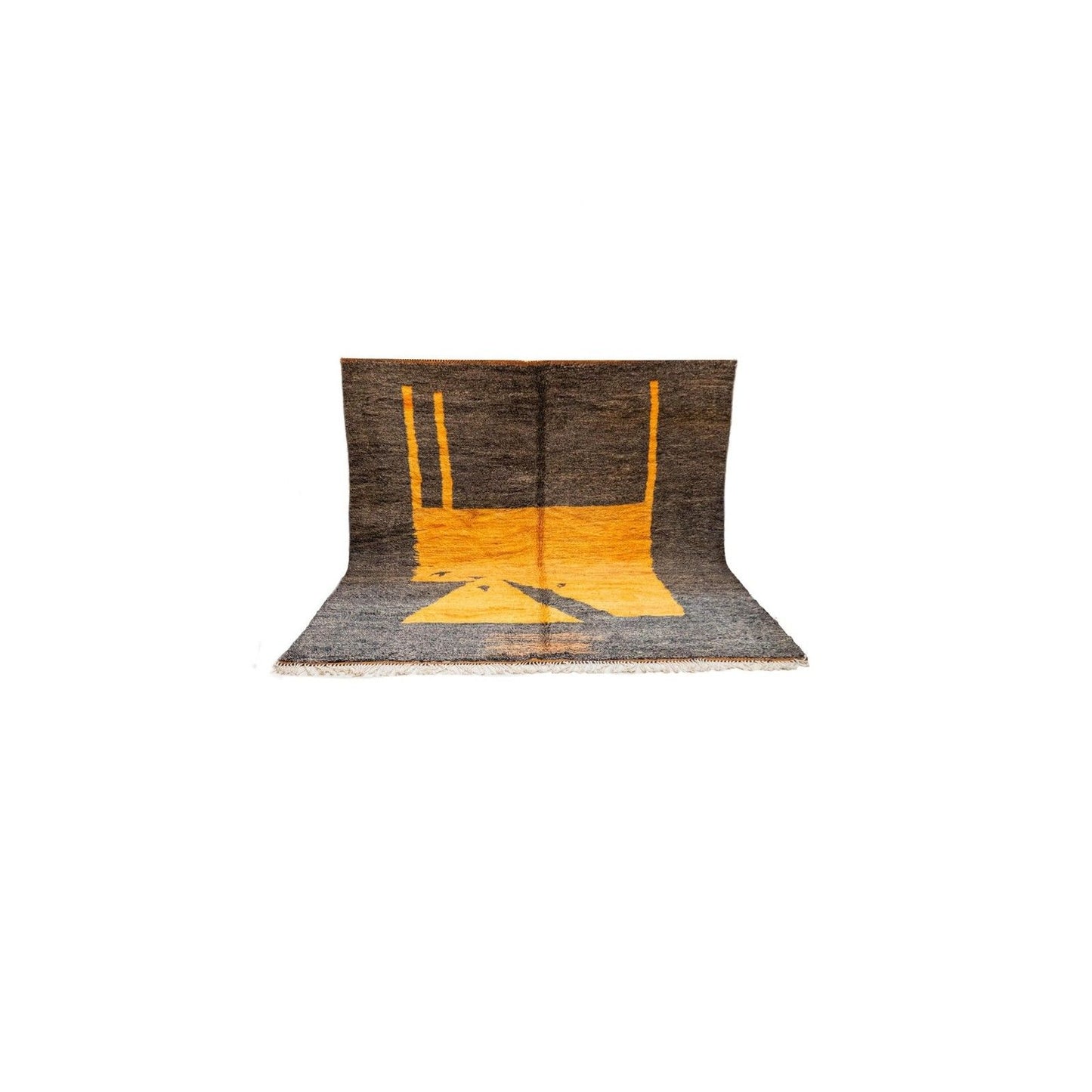 Tapis berbère écru contemporain – velours motifs bleu laine