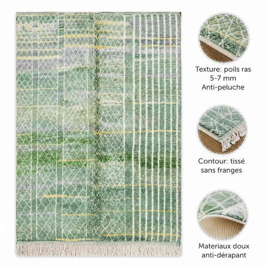 Tapis Mrirt vert losange – velours moelleux laine berbère