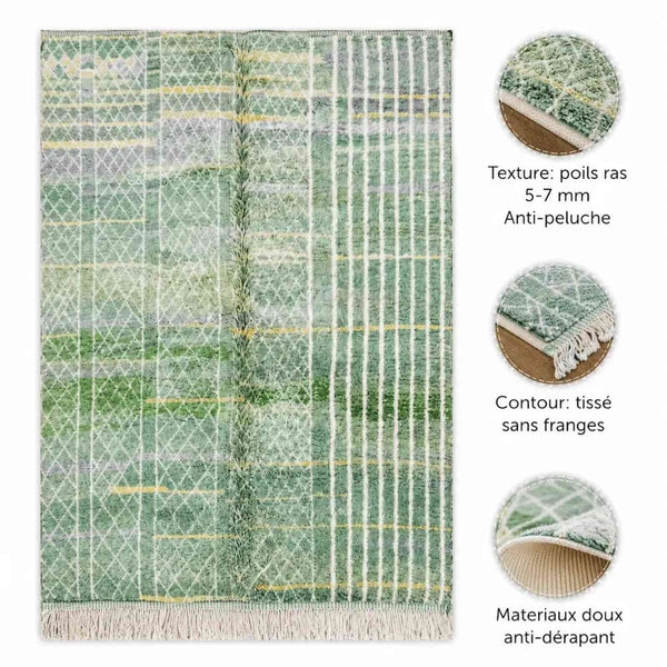 Tapis Mrirt vert losange – velours moelleux laine berbère