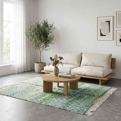 Tapis Mrirt vert losange – velours moelleux laine berbère