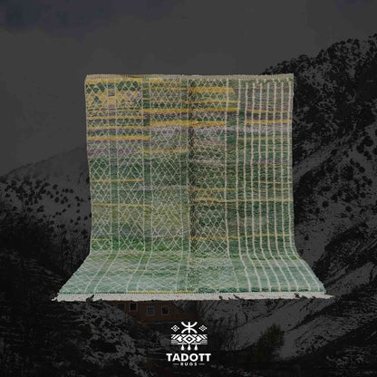 Tapis Mrirt vert losange – velours moelleux laine berbère