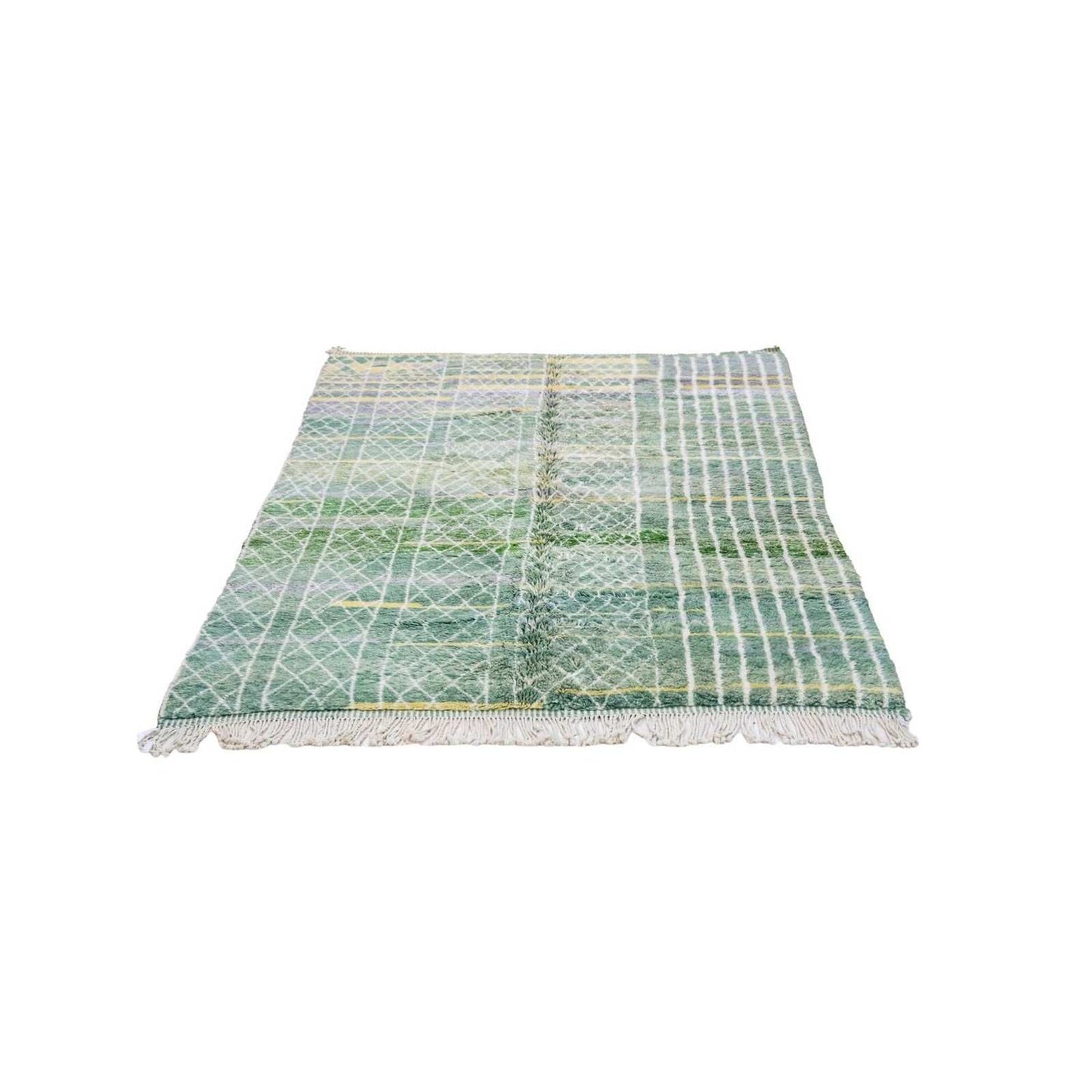Tapis Mrirt vert losange – velours moelleux laine berbère