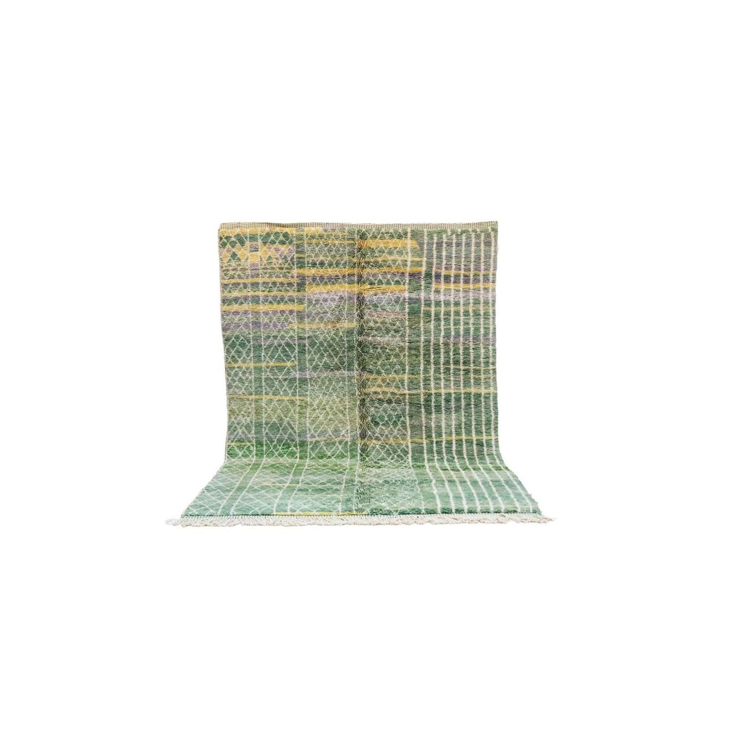 Tapis Mrirt vert losange – velours moelleux laine berbère