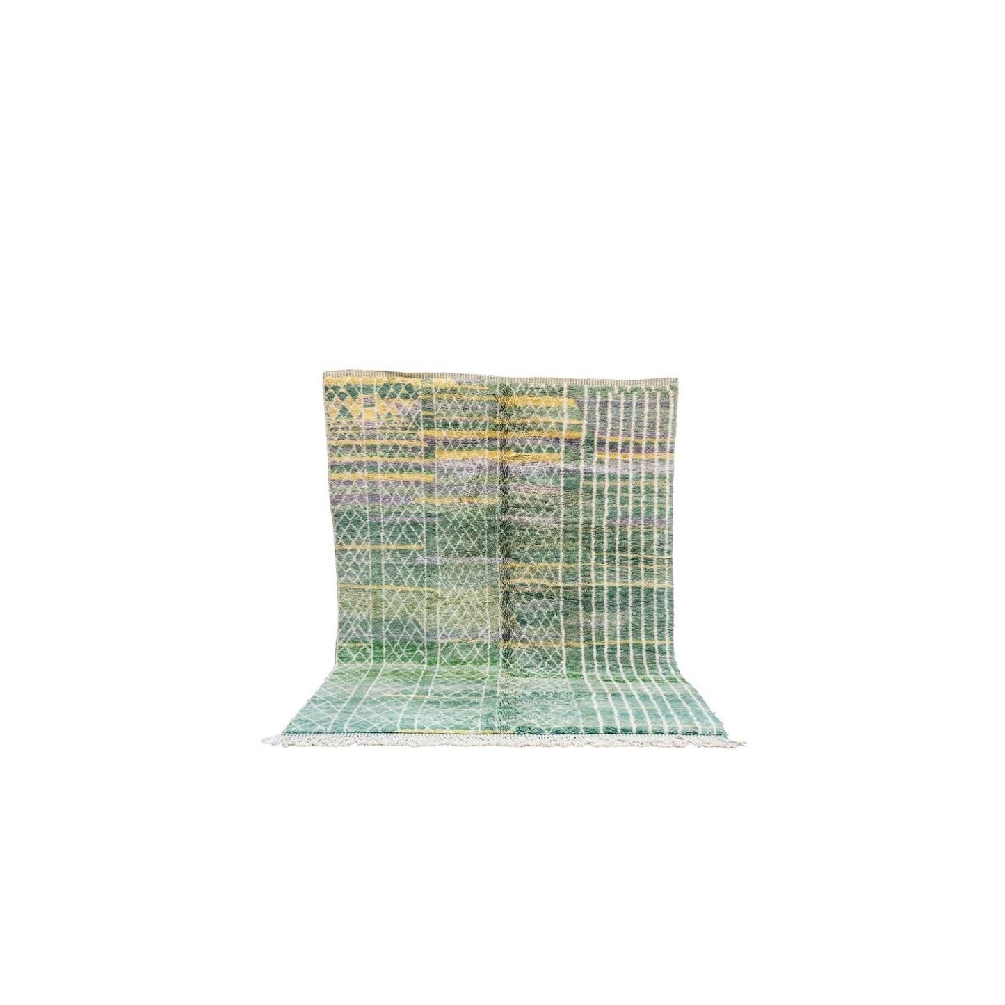 Tapis Mrirt vert losange – velours moelleux laine berbère
